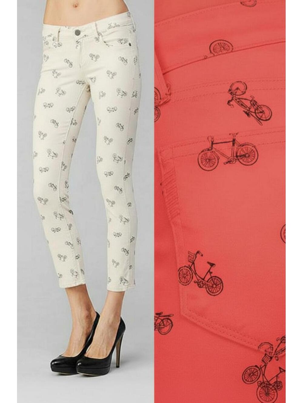 Paige Kylie Crop Poppy Red Women's Jeans with Bicycle All Over Print - Size 26